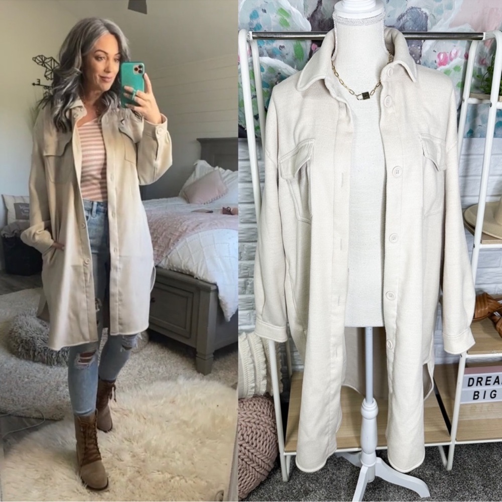 Abercrombie & Fitch Long Length Faux Wool Shirt Jacket Size Large